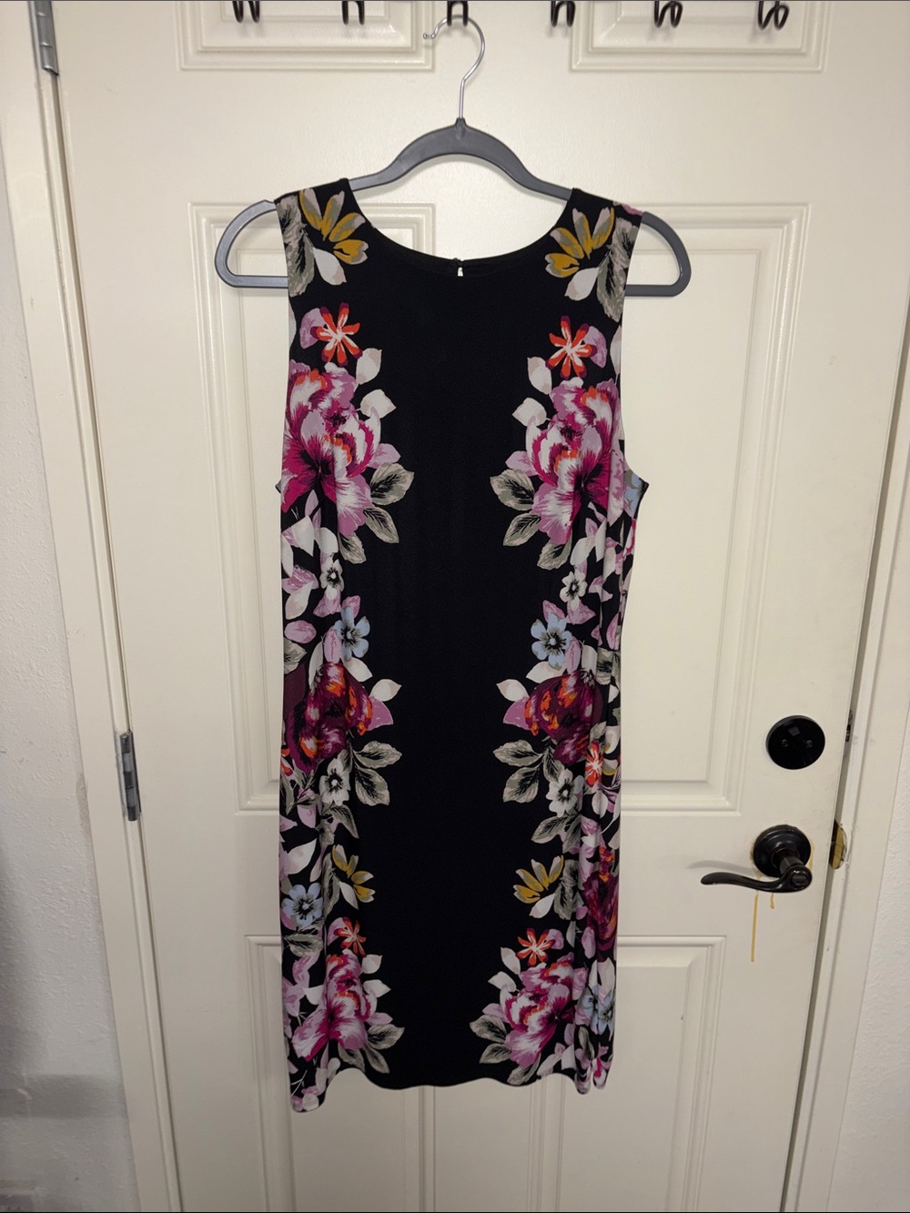 White House Black Market Black Midi Dress with Pink and Yellow Floral Print